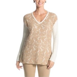 Chicos Christina Cream Lace-Front Pullover Sweater Women's Size 2/12